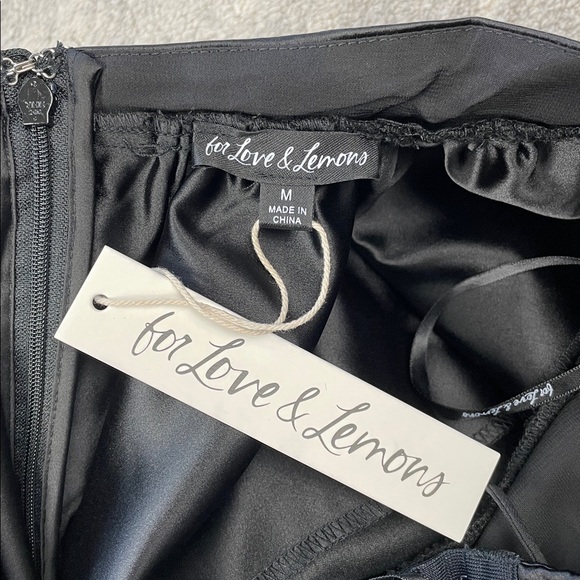 NWT For Love & Lemons Virginia Satin Lace Babydoll Strapless Dress with Gloves M - Picture 8 of 16